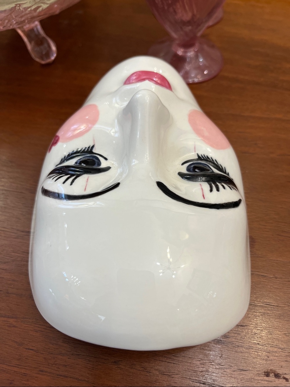 Vintage hand-painted porcelain face wall mask featuring stylized clown - Picture 3 of 7